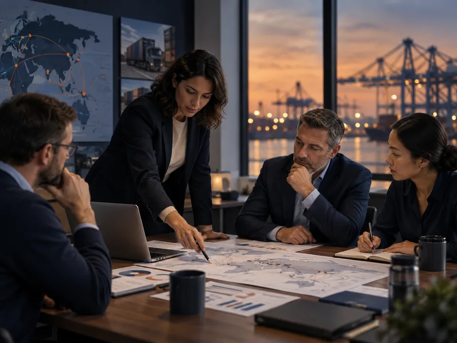 Strategy and collaboration team near a port