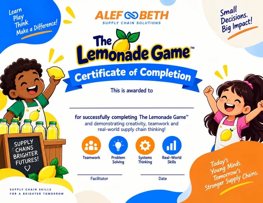 The Lemonade Game certificate of completion